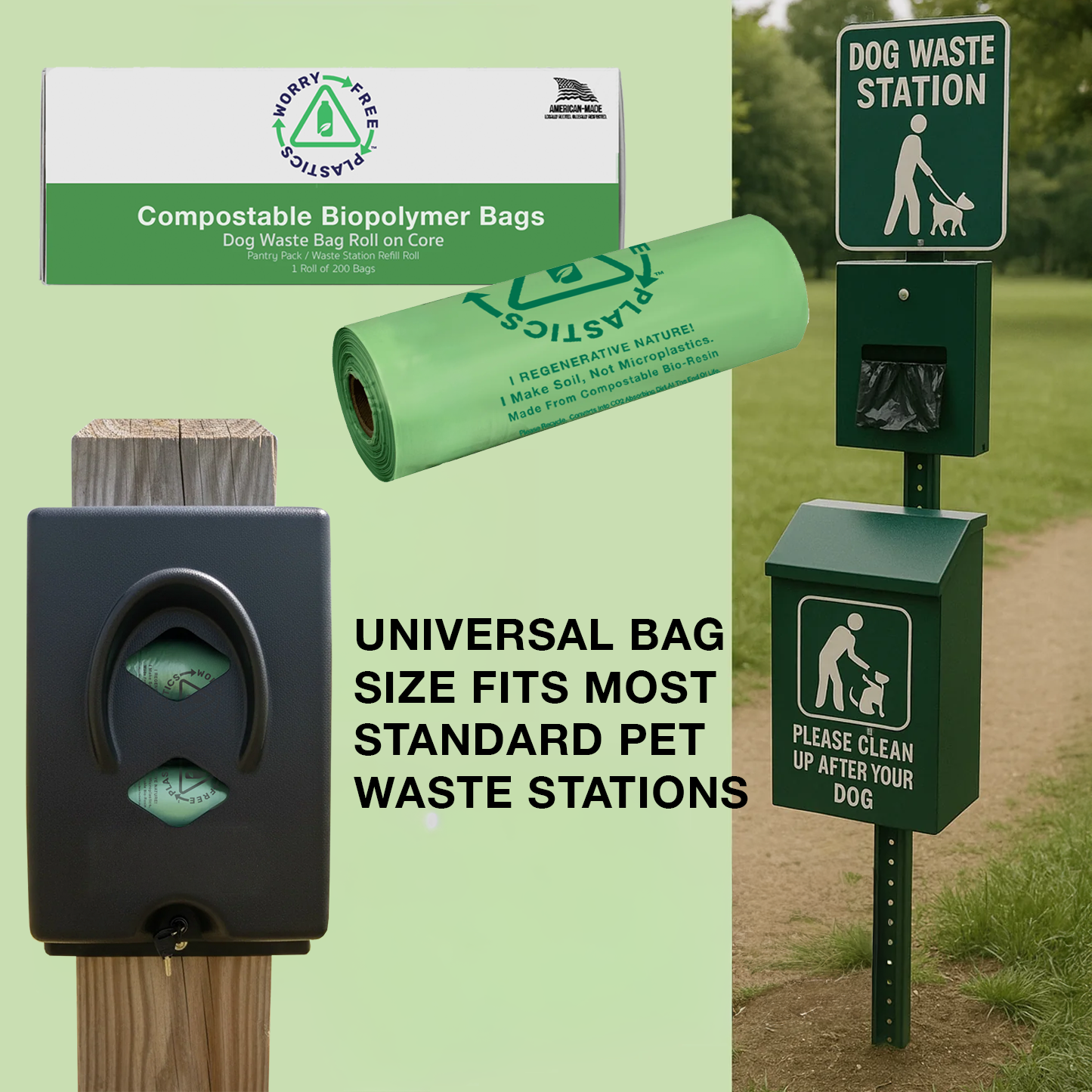Worry Free Plastics Dog Waste Bags – 200-Count Core Roll 8" x 13" | Bulk Refill | Commercially Compostable | Made in USA
