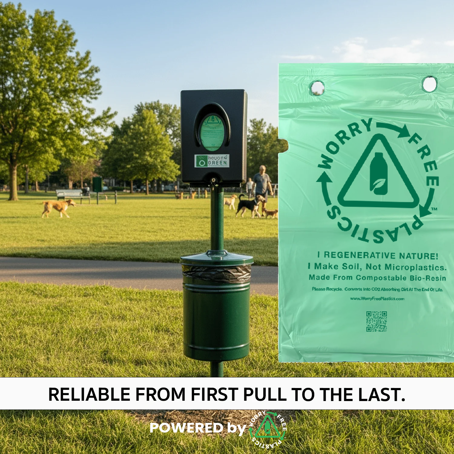 Worry Free Plastics Single-Pull Dog Waste Bag Dispenser – Wall & Pole Mount | Park Station | Black | Made in USA
