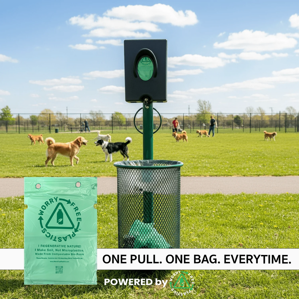 Worry Free Plastics Single-Pull Dog Waste Bag Dispenser – Wall & Pole Mount | Park Station | Black | Made in USA