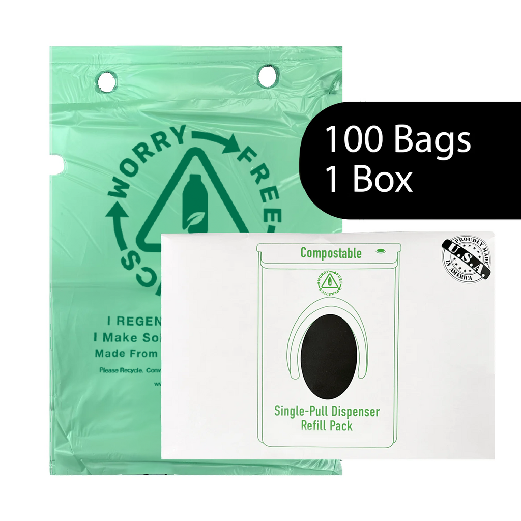 Worry Free Plastics Dog Waste Bags – Single-Pull Refill Pack 9" x 13" | Park Dispenser Compatible | Made in USA