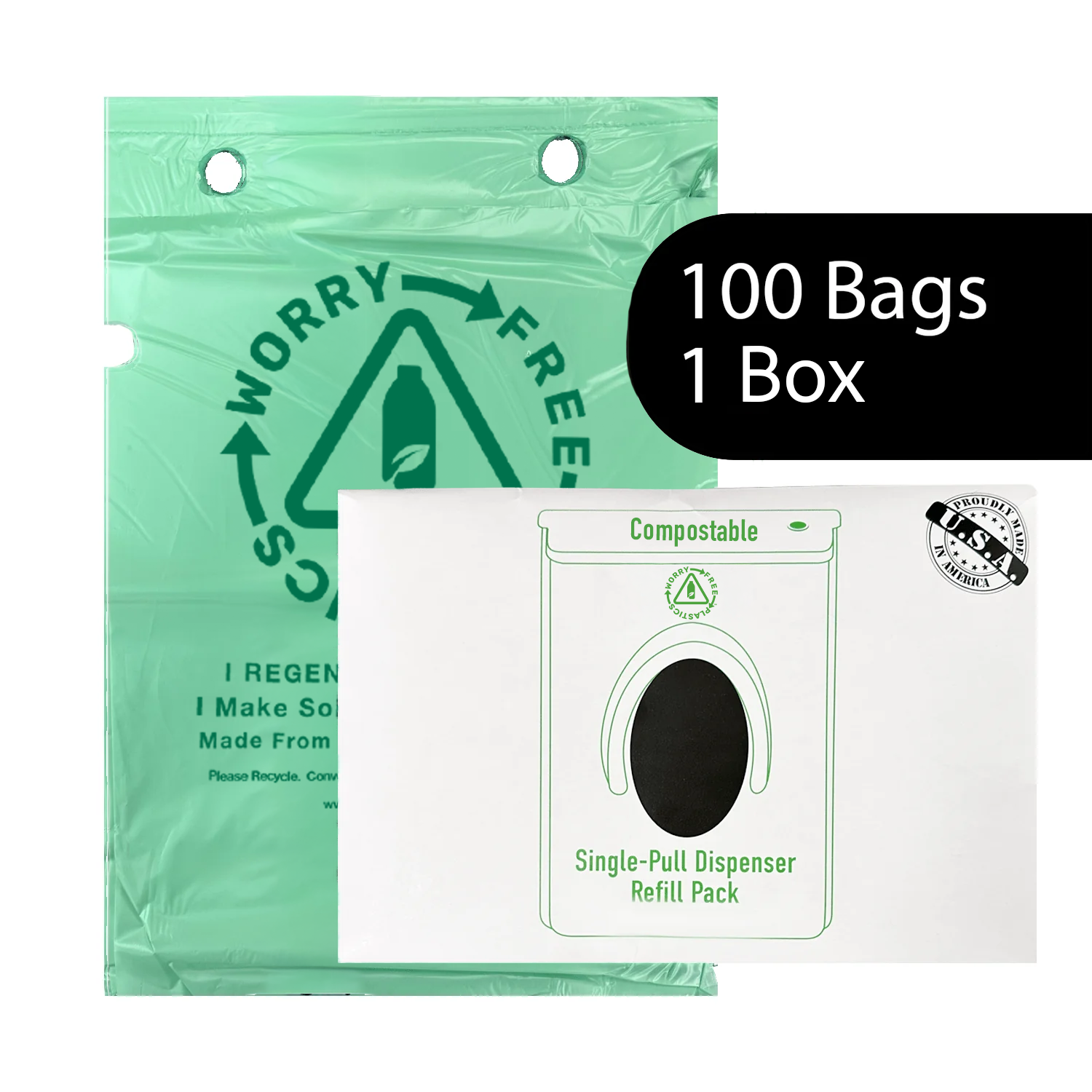 Worry Free Plastics Dog Waste Bags – Single-Pull Refill Pack 9" x 13" | Park Dispenser Compatible | Made in USA