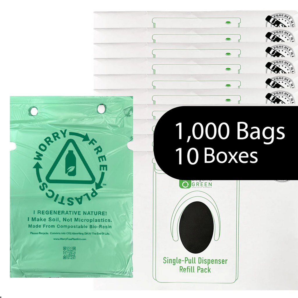 Worry Free Plastics Dog Waste Bags – Single-Pull Refill Pack 9" x 13" | Park Dispenser Compatible | Made in USA