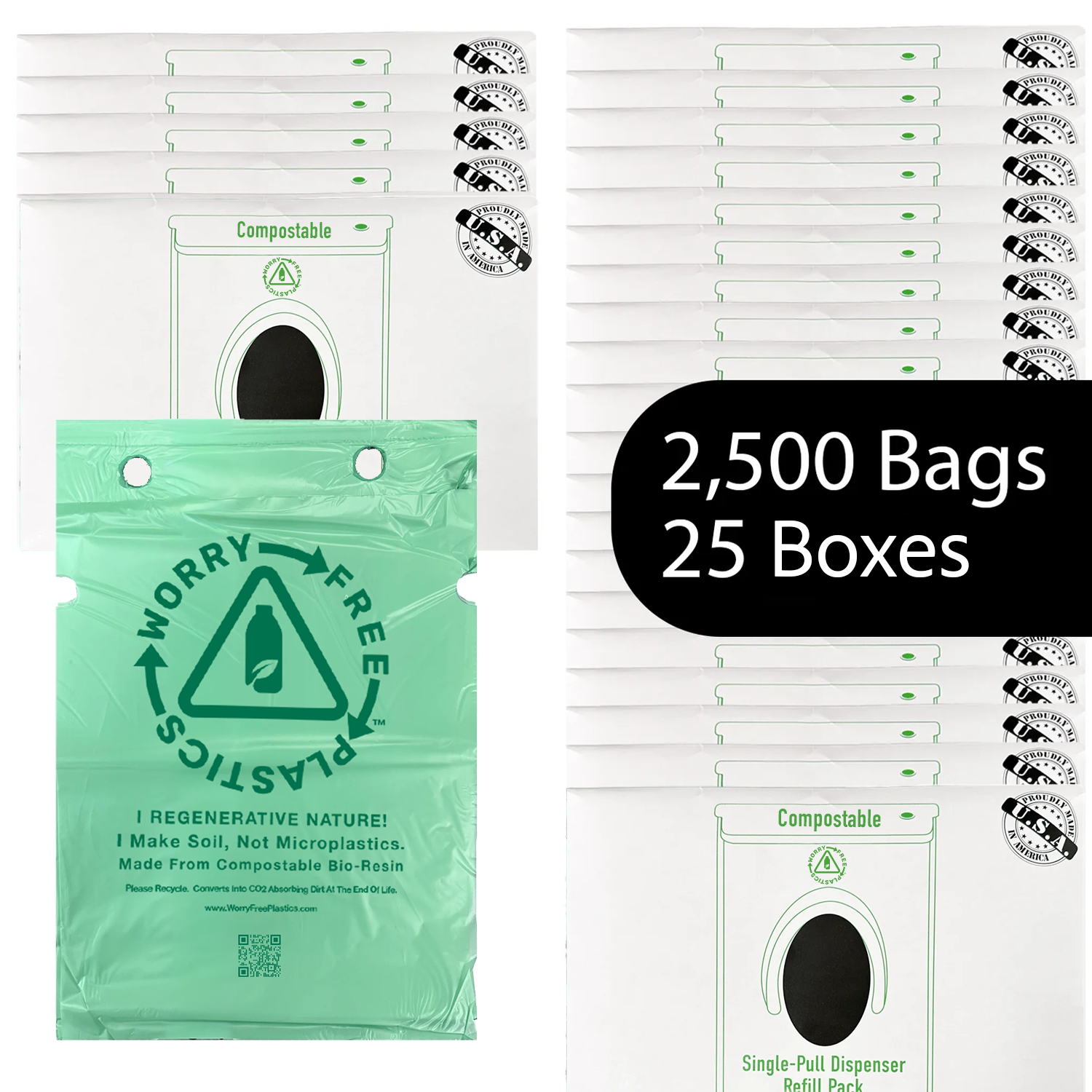 Worry Free Plastics Dog Waste Bags – Single-Pull Refill Pack 9" x 13" | Park Dispenser Compatible | Made in USA