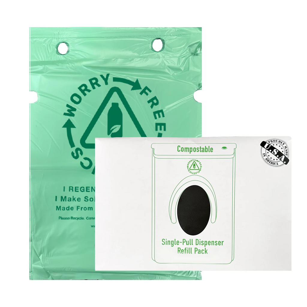 Worry Free Plastics Dog Waste Bags – Single-Pull Refill Pack 9" x 13" | Park Dispenser Compatible | Made in USA