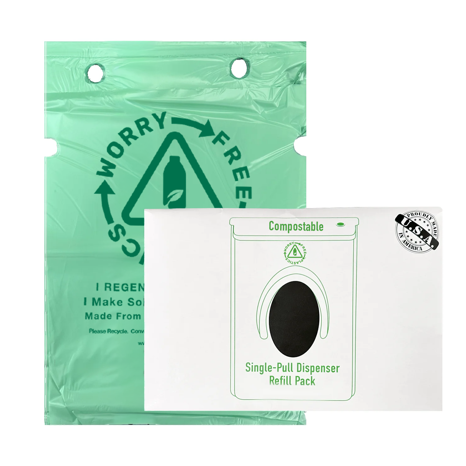 Worry Free Plastics Dog Waste Bags – Single-Pull Refill Pack 9" x 13" | Park Dispenser Compatible | Made in USA