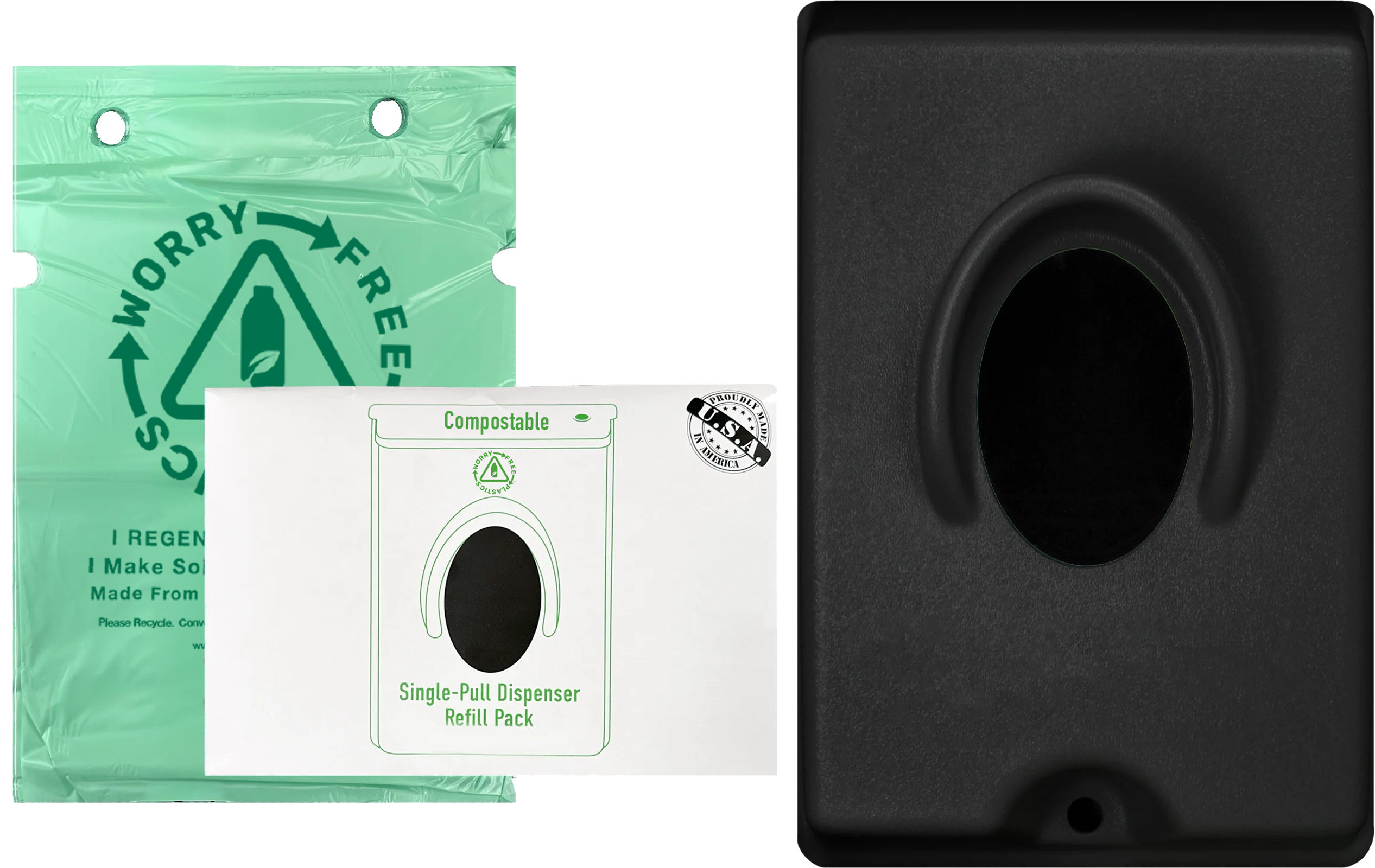 Worry Free Plastics Single-Pull Dog Waste Bag Dispenser – Wall & Pole Mount | Park Station | Black | Made in USA