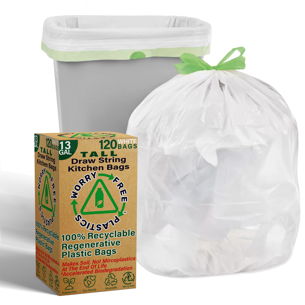 Regenerative 13 Gallon White Low-Density Drawstring (Draw Tape) Trash Bag (200-Count)