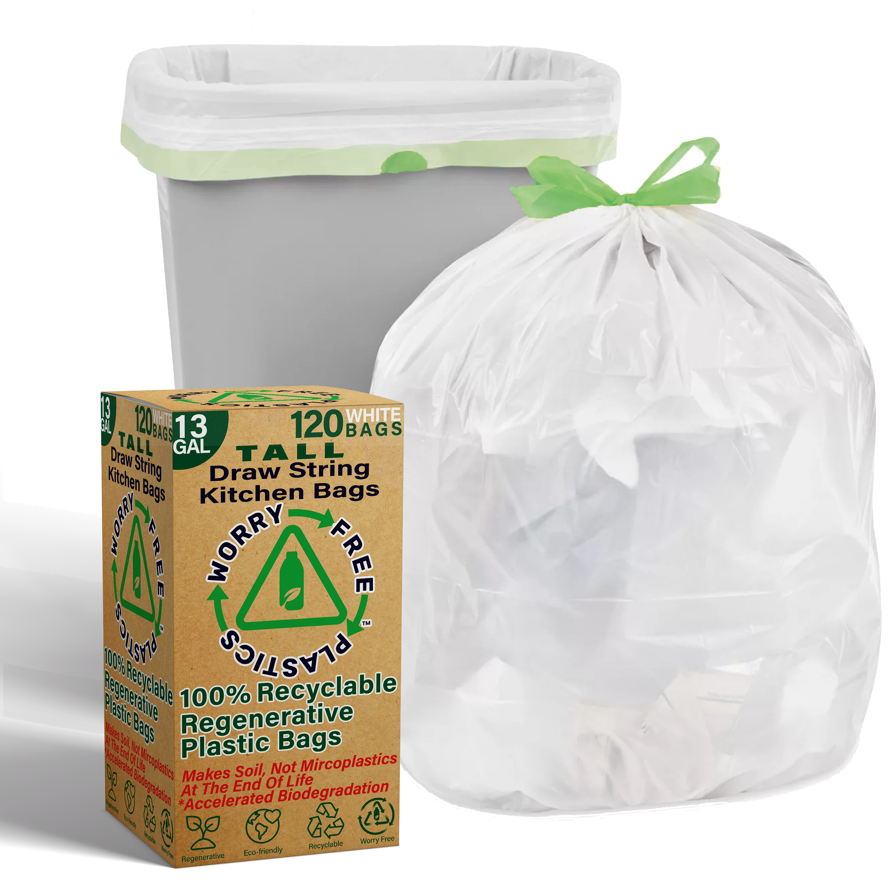 Regenerative 13 Gallon White Low-Density Drawstring (Draw Tape) Trash Bag (200-Count)