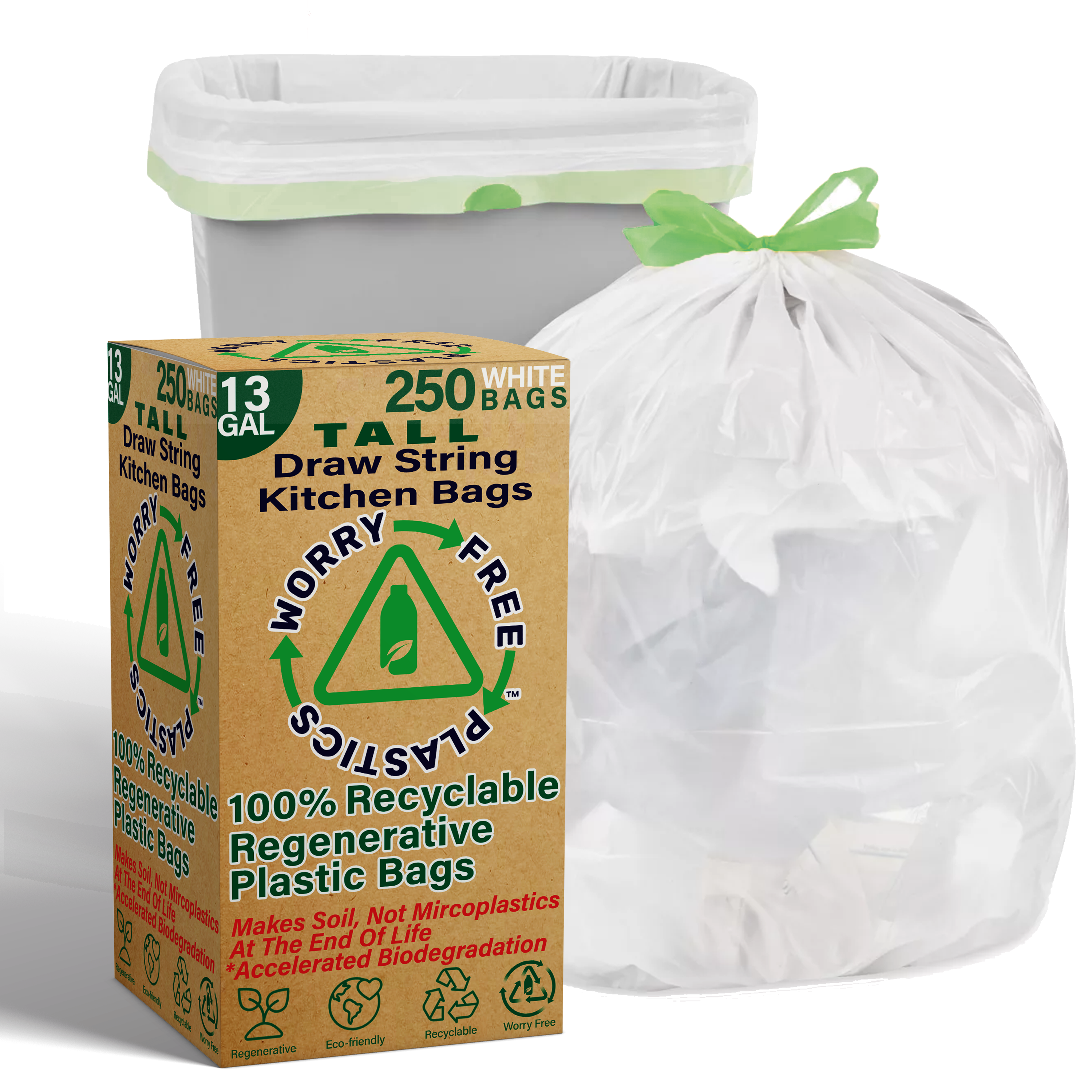 Regenerative 13 Gallon White Low-Density Drawstring (Draw Tape) Trash Bag (200-Count)