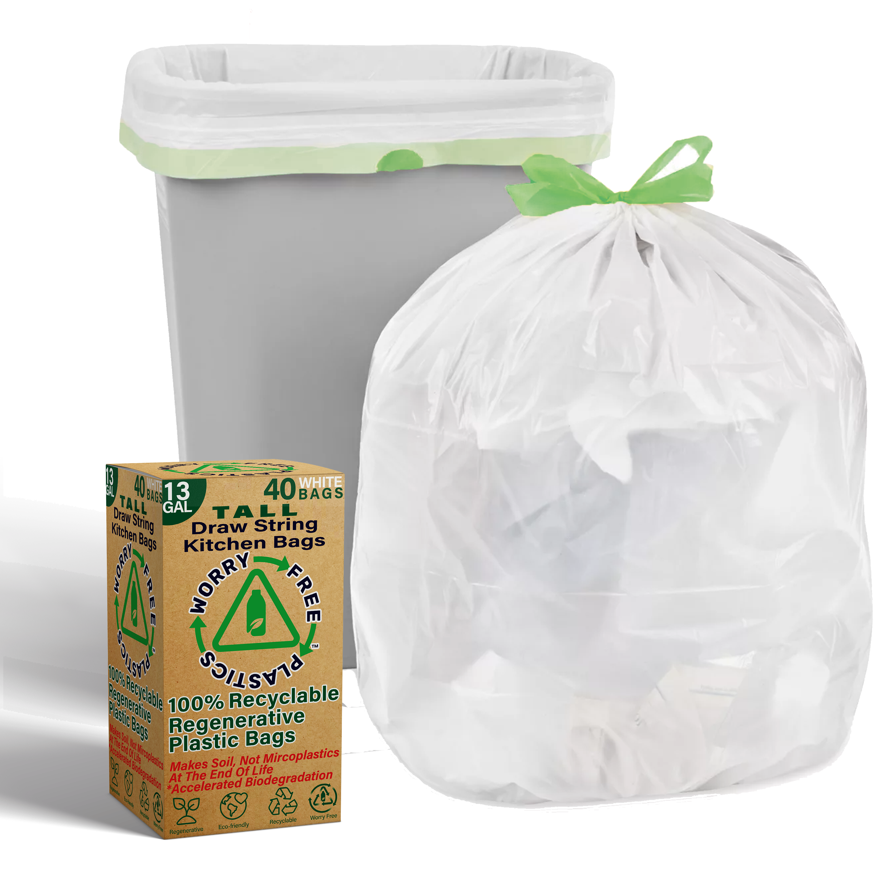 Regenerative 13 Gallon White Low-Density Drawstring (Draw Tape) Trash Bag (200-Count)