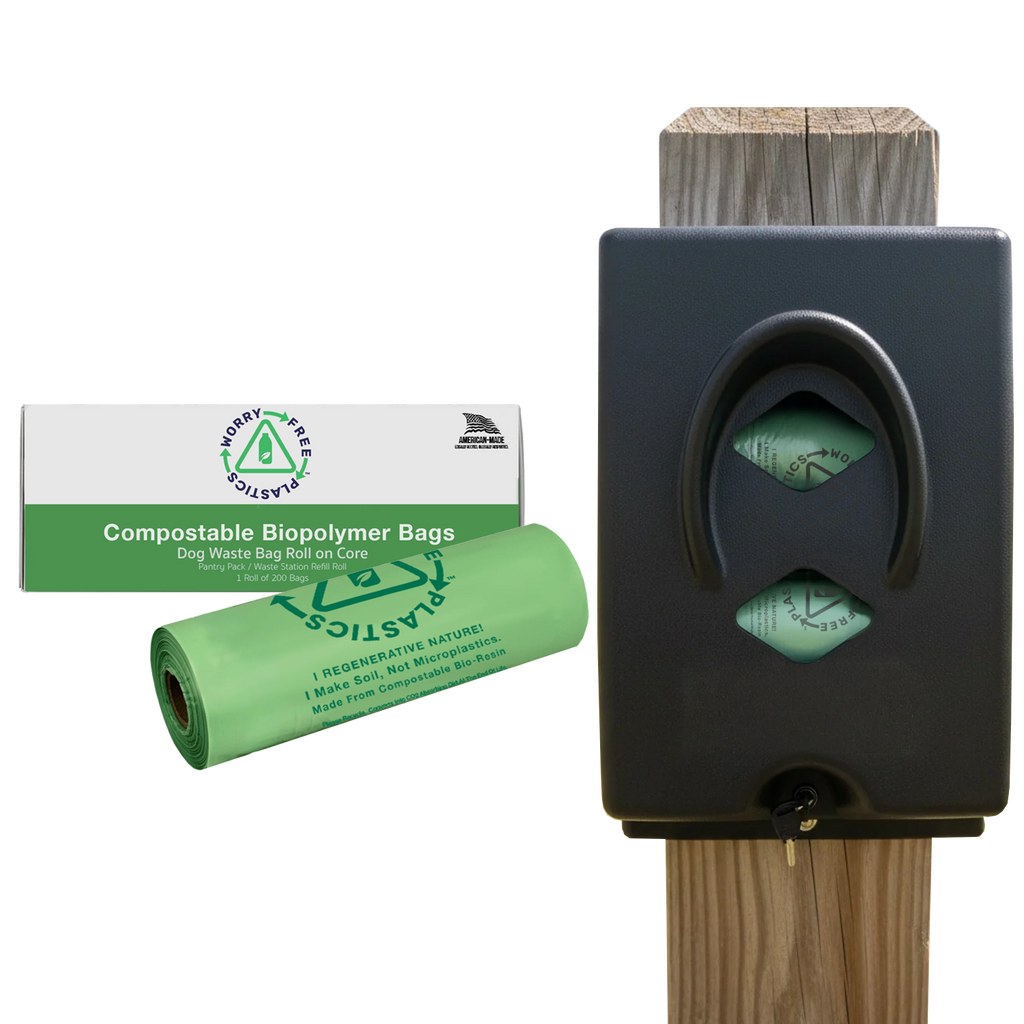 Worry Free Plastics Dog Poop Bag Dispenser – Wall & Pole Mount | Dog Waste Station | Front-Load | Black | Made in USA