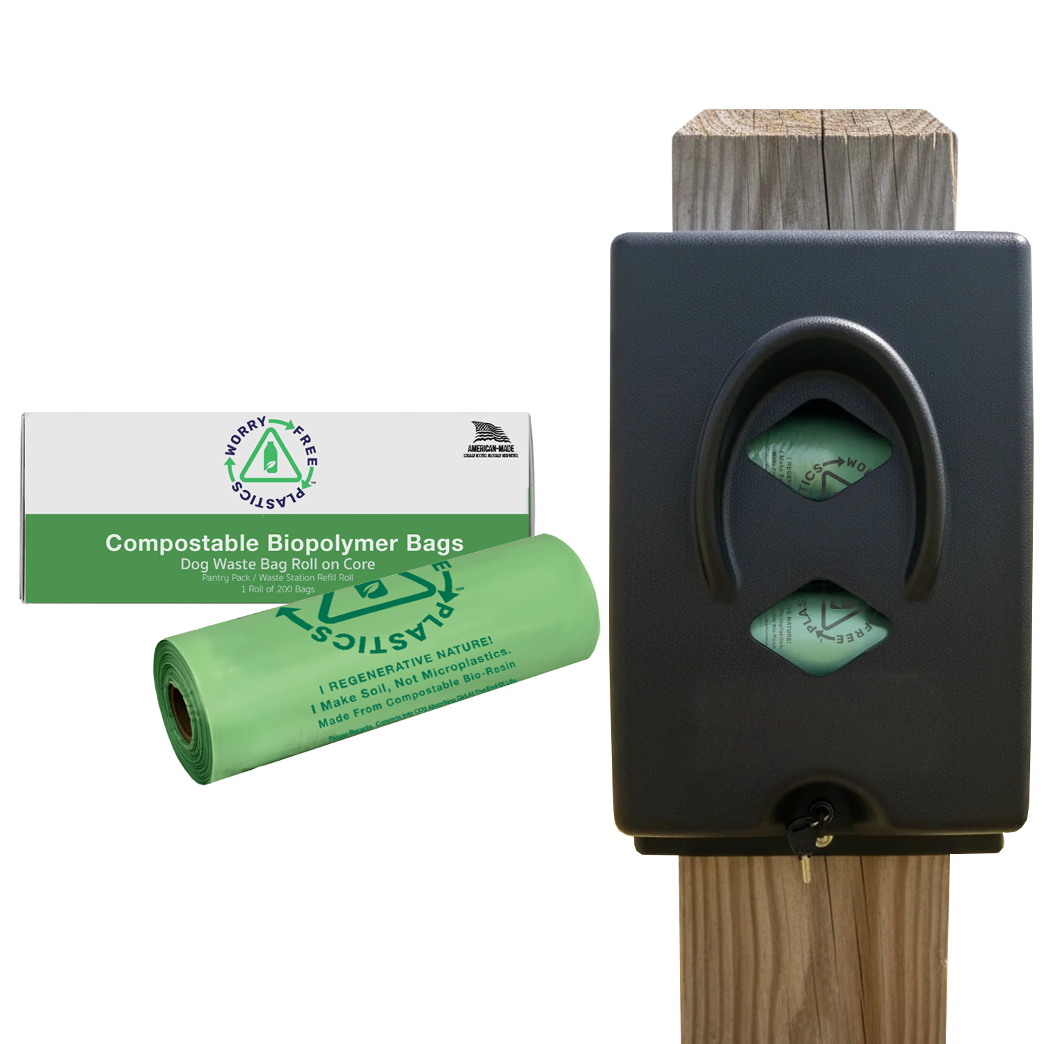 Worry Free Plastics Dog Poop Bag Dispenser – Wall & Pole Mount | Dog Waste Station | Front-Load | Black | Made in USA