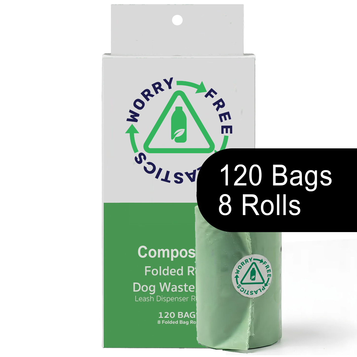 Worry Free Plastics Dog Waste Bags – Commercially Compostable, Plant-Based Bio-Polymer, Folded Rolls, 9" x 12", Made in USA
