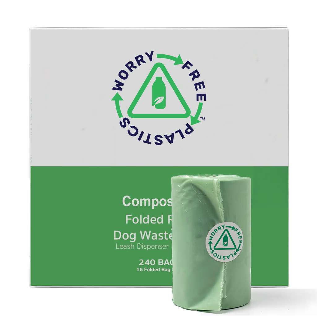 Worry Free Plastics Dog Waste Bags – Compostable, Plant-Based Bio-Polymer, Folded Rolls, 9" x 12", Made in USA
