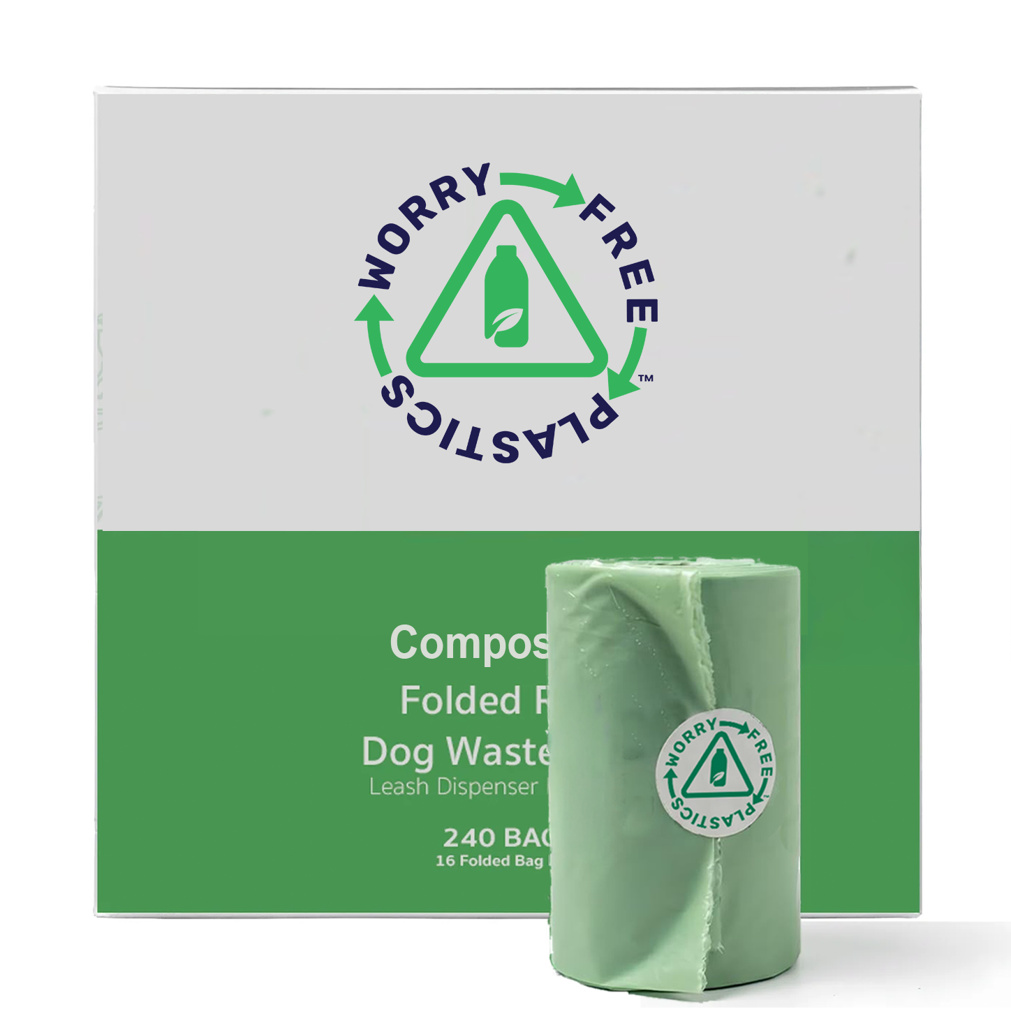Worry Free Plastics Dog Waste Bags – Commercially Compostable, Plant-Based Bio-Polymer, Folded Rolls, 9" x 12", Made in USA