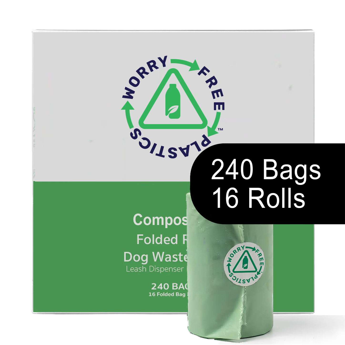 Worry Free Plastics Dog Waste Bags – Commercially Compostable, Plant-Based Bio-Polymer, Folded Rolls, 9" x 12", Made in USA