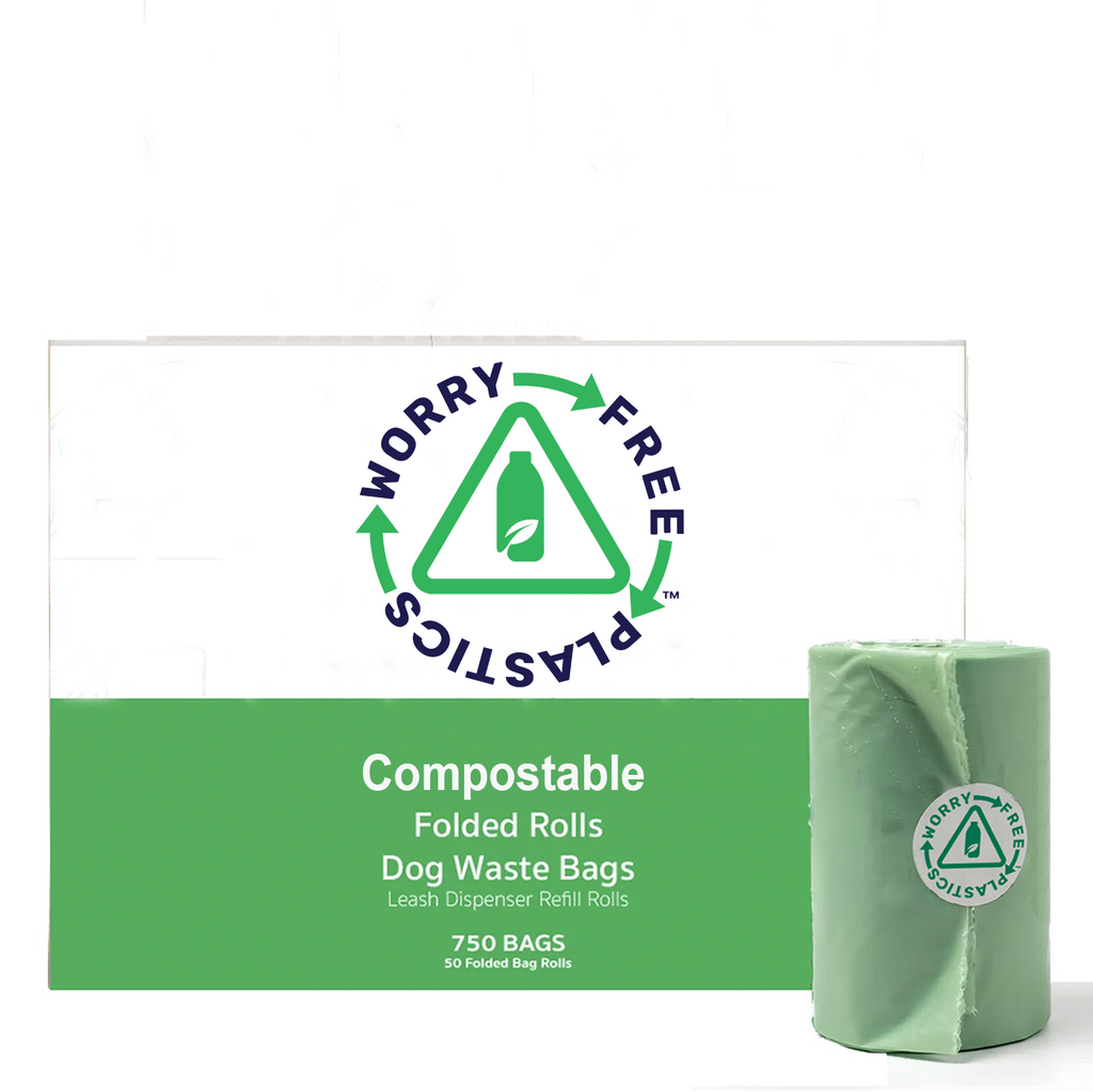 Worry Free Plastics Dog Waste Bags – Compostable, Plant-Based Bio-Polymer, Folded Rolls, 9" x 12", Made in USA