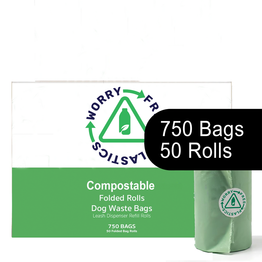Worry Free Plastics Dog Waste Bags – Compostable, Plant-Based Bio-Polymer, Folded Rolls, 9" x 12", Made in USA