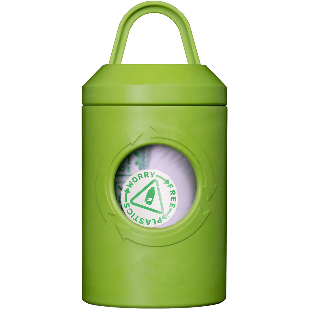 Worry Free Plastics compostable biopolymer dog waste bag leash dispenser with bag roll dispensing