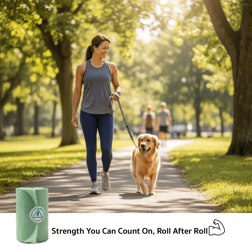 Worry Free Plastics Dog Waste Bags – Compostable, Plant-Based Bio-Polymer, Folded Rolls, 9" x 12", Made in USA