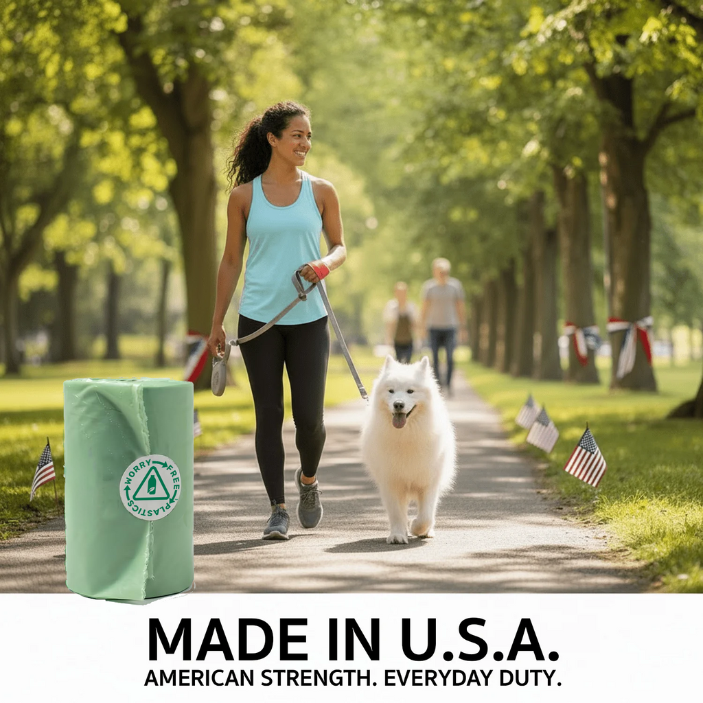 Worry Free Plastics Dog Waste Bag Leash Dispenser – Clip-On Holder for Standard Rolls – Commercially Compostable Biopolymer, Made in USA