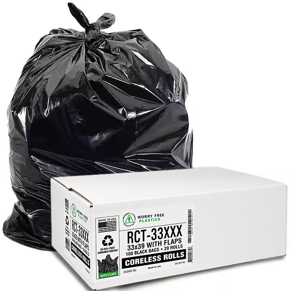 Regenerative 33 Gallon Black Low-Density EZ-Tie Closure Trash Bag (100-Count)